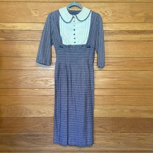 Vintage 1940s 1950s pin up striped button front collar dress